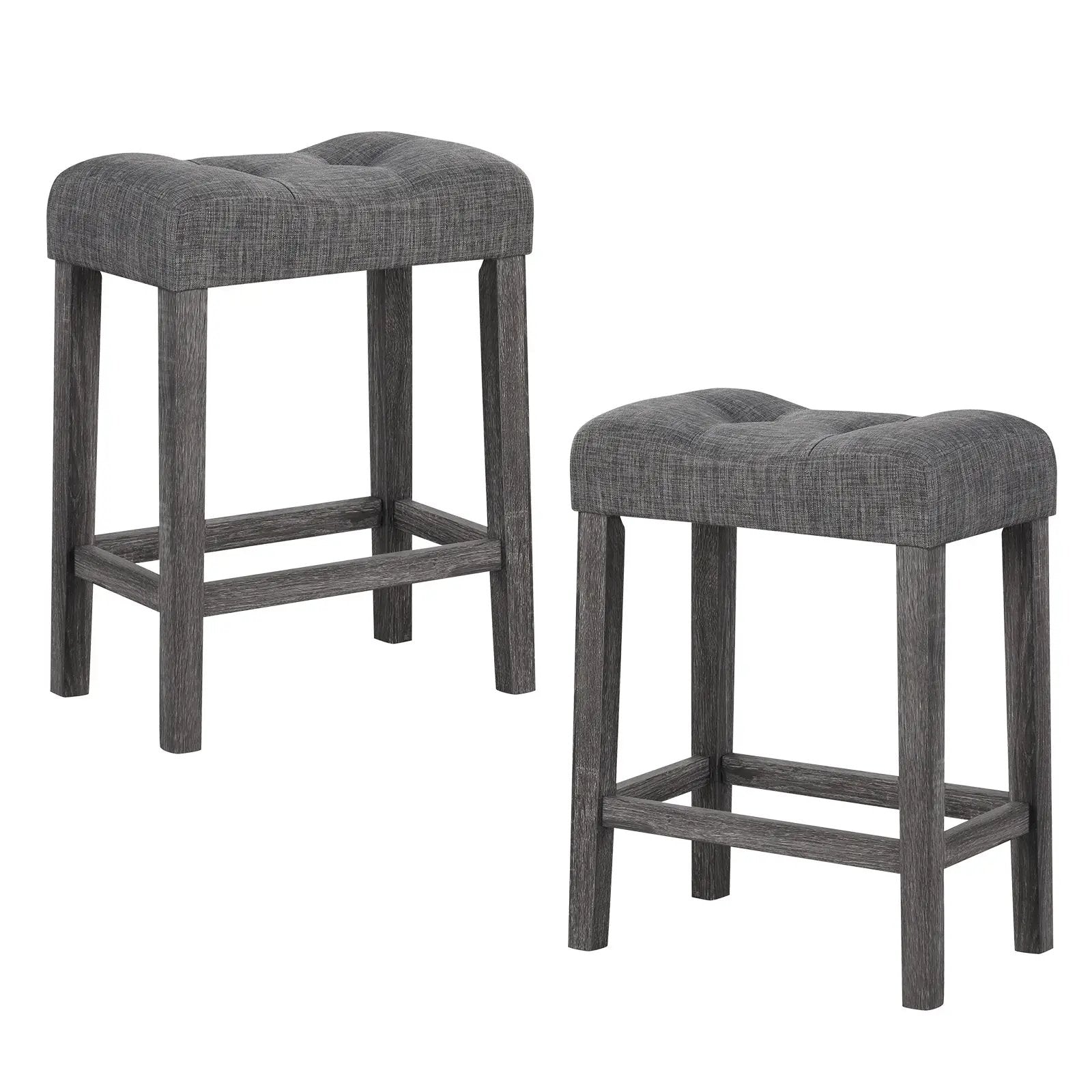 24 Inch Set of 2 Saddle Bar Stools with Padded Seat-Gray by DirectDeals