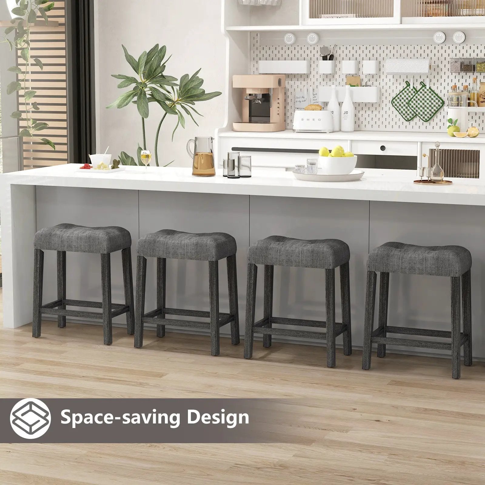 24 Inch Set of 2 Saddle Bar Stools with Padded Seat-Gray by DirectDeals