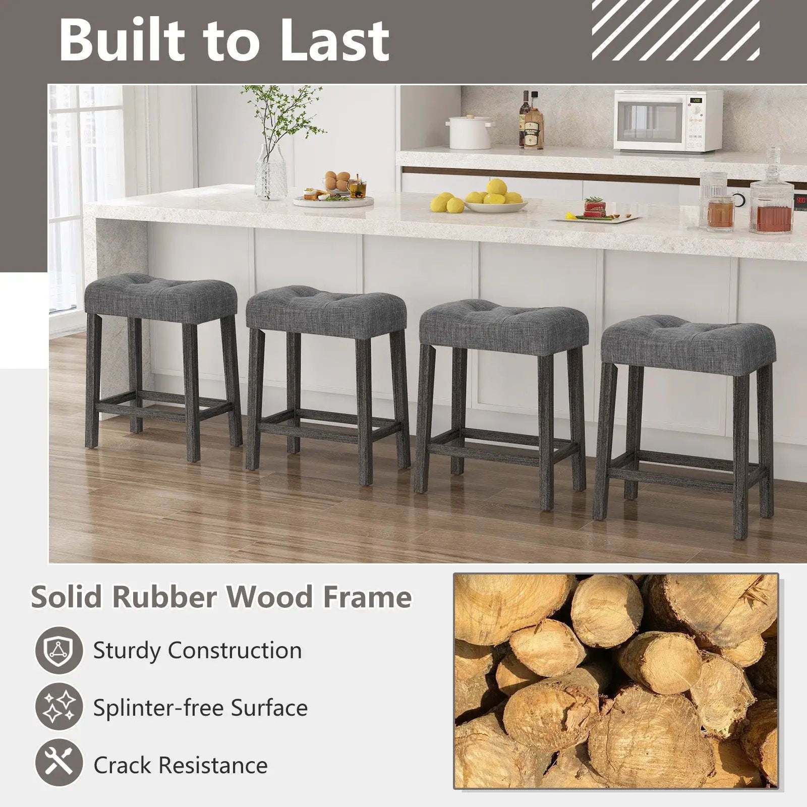 24 Inch Set of 2 Saddle Bar Stools with Padded Seat-Gray by DirectDeals