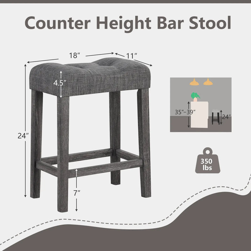 24 Inch Set of 2 Saddle Bar Stools with Padded Seat-Gray by DirectDeals