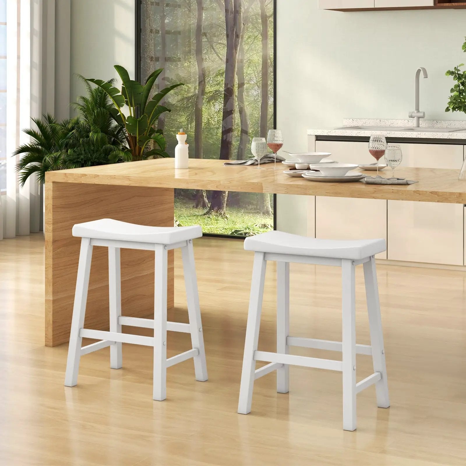 Set of 2 24 Inch Counter Height Stools with Solid Wood Legs by DirectDeals
