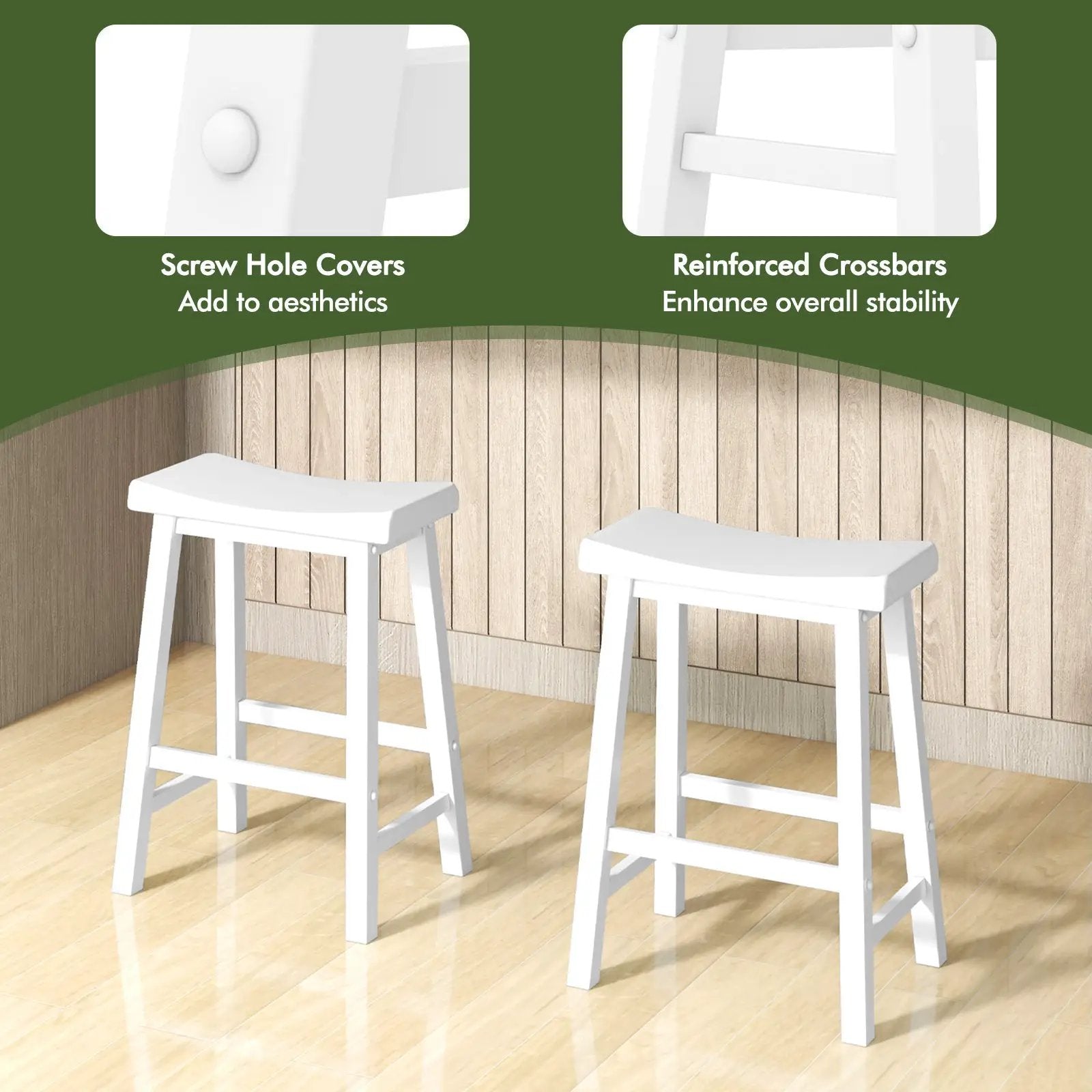 Set of 2 24 Inch Counter Height Stools with Solid Wood Legs by DirectDeals