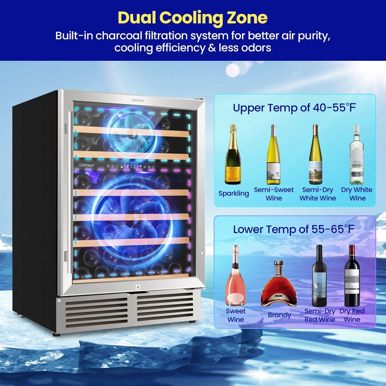 Dual Zone Wine Cooler for 51 Bottles with Reversible Door-Silver by DirectDeals