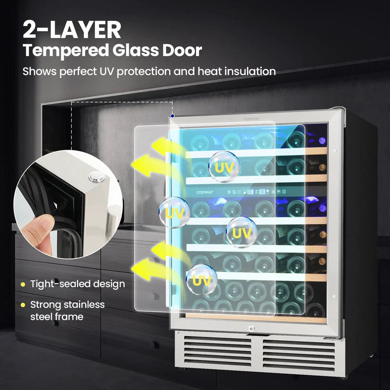 Dual Zone Wine Cooler for 51 Bottles with Reversible Door-Silver by DirectDeals