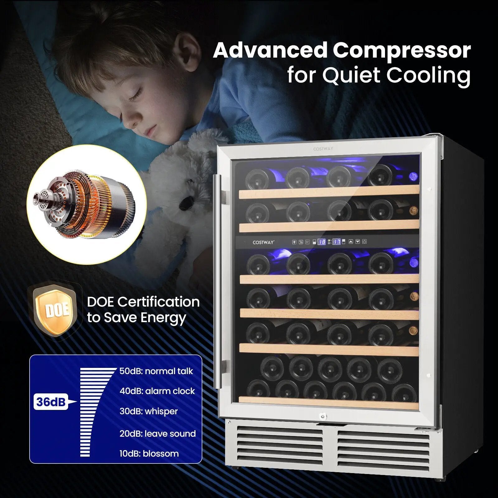 Dual Zone Wine Cooler for 51 Bottles with Reversible Door-Silver by DirectDeals