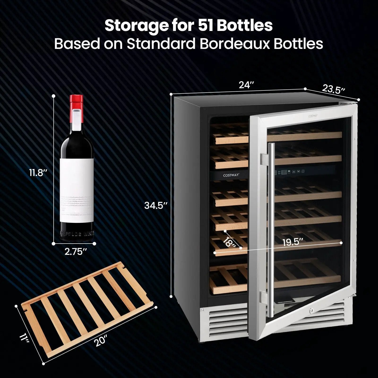 Dual Zone Wine Cooler for 51 Bottles with Reversible Door-Silver by DirectDeals