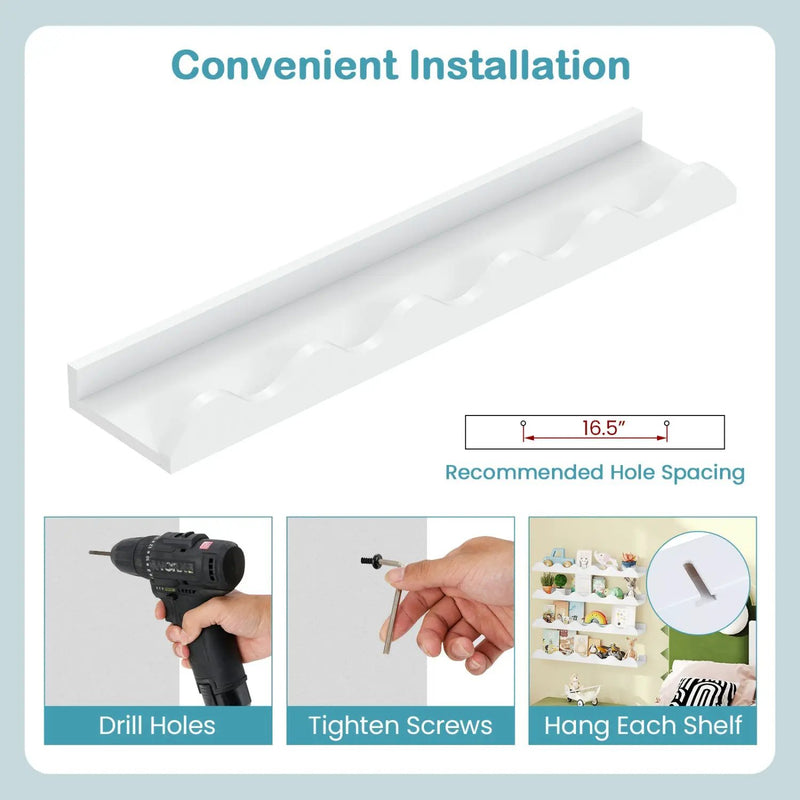 Wall-Mounted Picture Ledge Shelf Set of 4 - 24 Inch White by DirectDeals