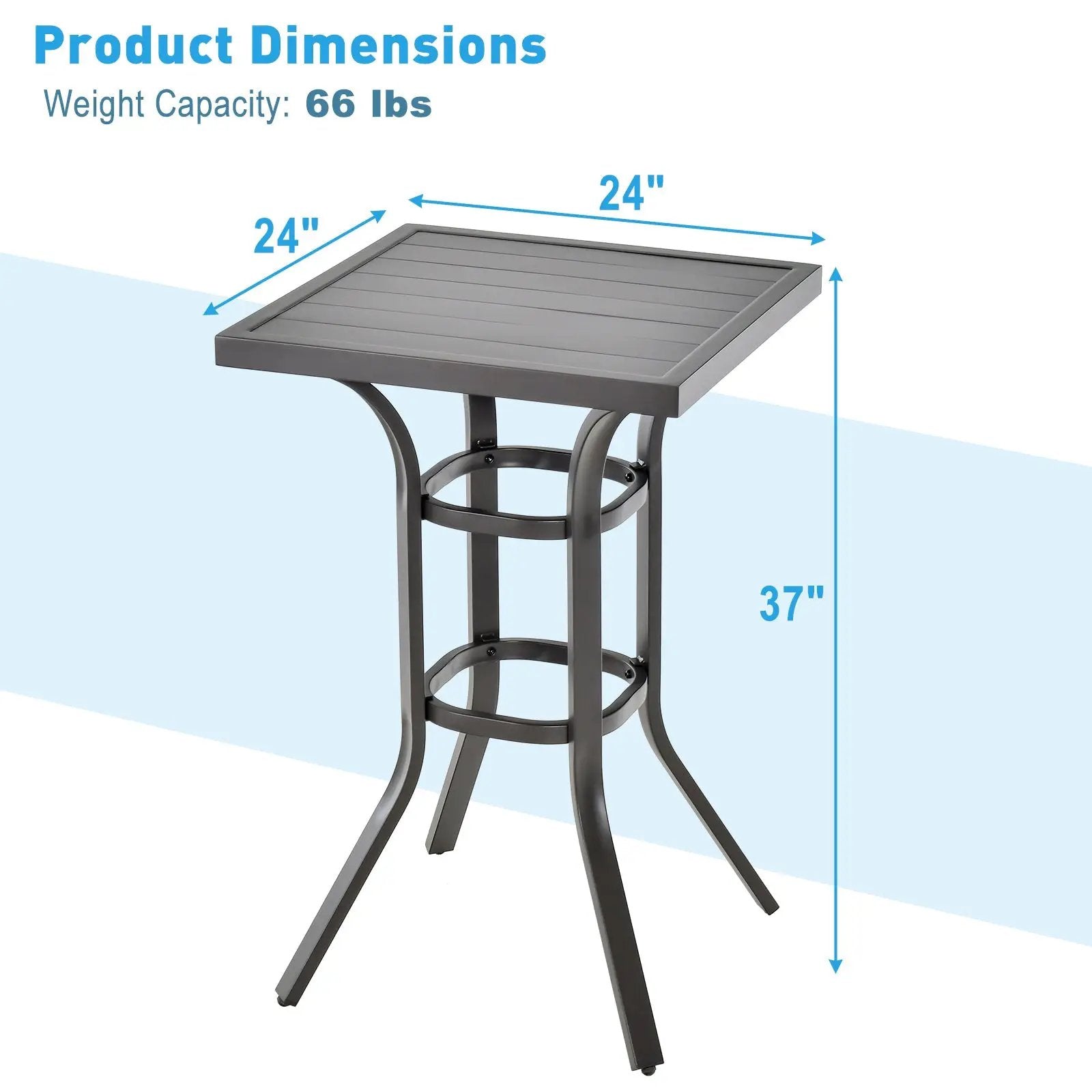 24 Inch Patio Bar Height Table with Aluminum Tabletop and Adjustable Foot Pads by DirectDeals