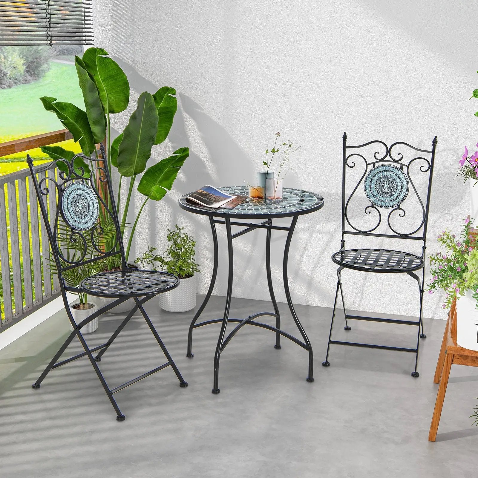 24 Inch Patio Bistro Table with Ceramic Tile Tabletop by DirectDeals