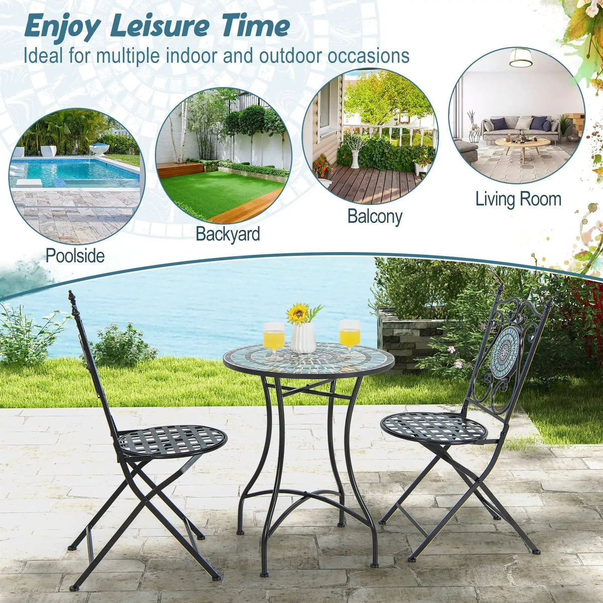 24 Inch Patio Bistro Table with Ceramic Tile Tabletop, photo 7 of 10