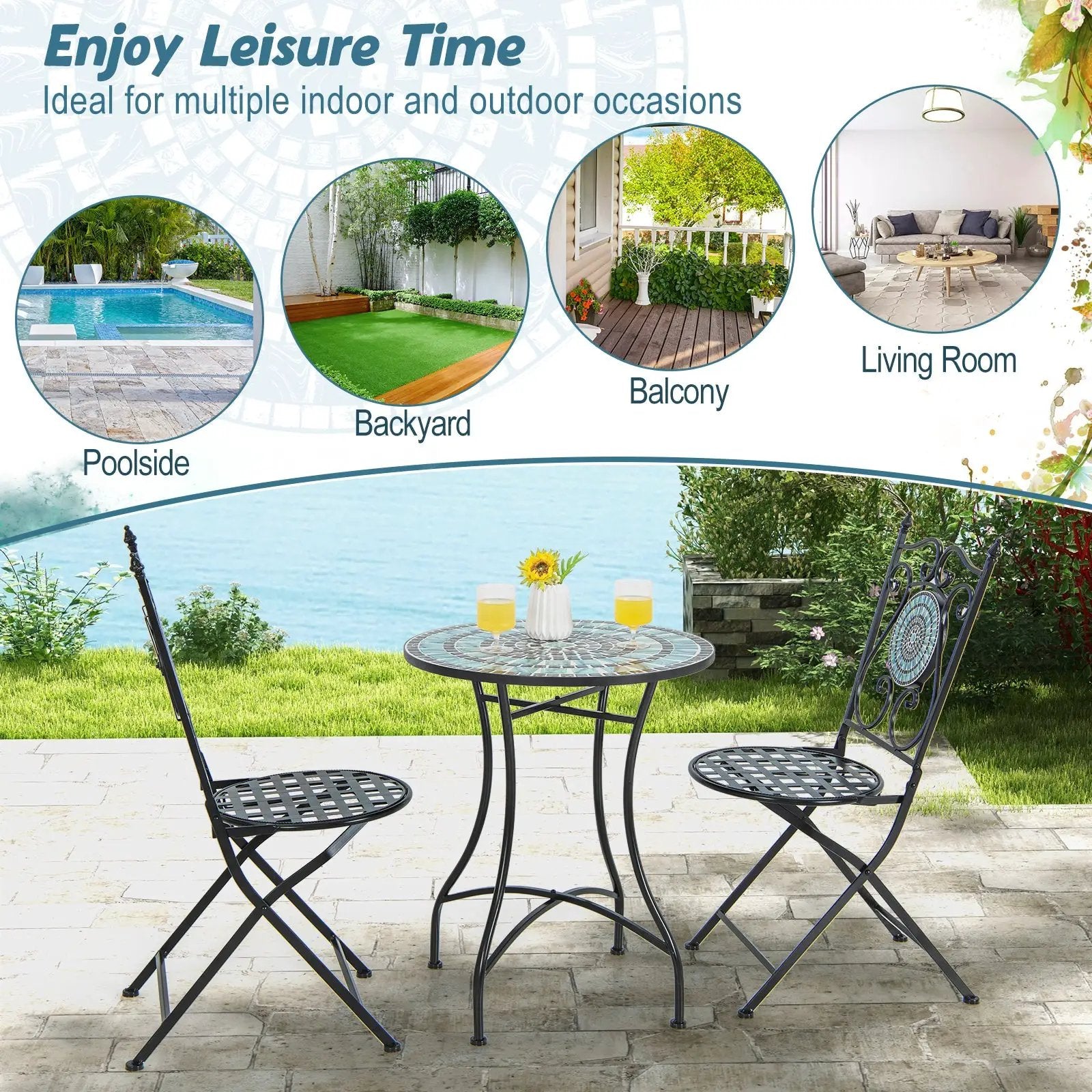 24 Inch Patio Bistro Table with Ceramic Tile Tabletop by DirectDeals