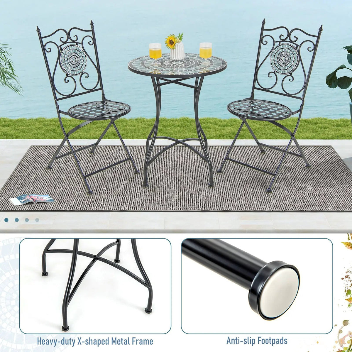 24 Inch Patio Bistro Table with Ceramic Tile Tabletop, photo 8 of 10