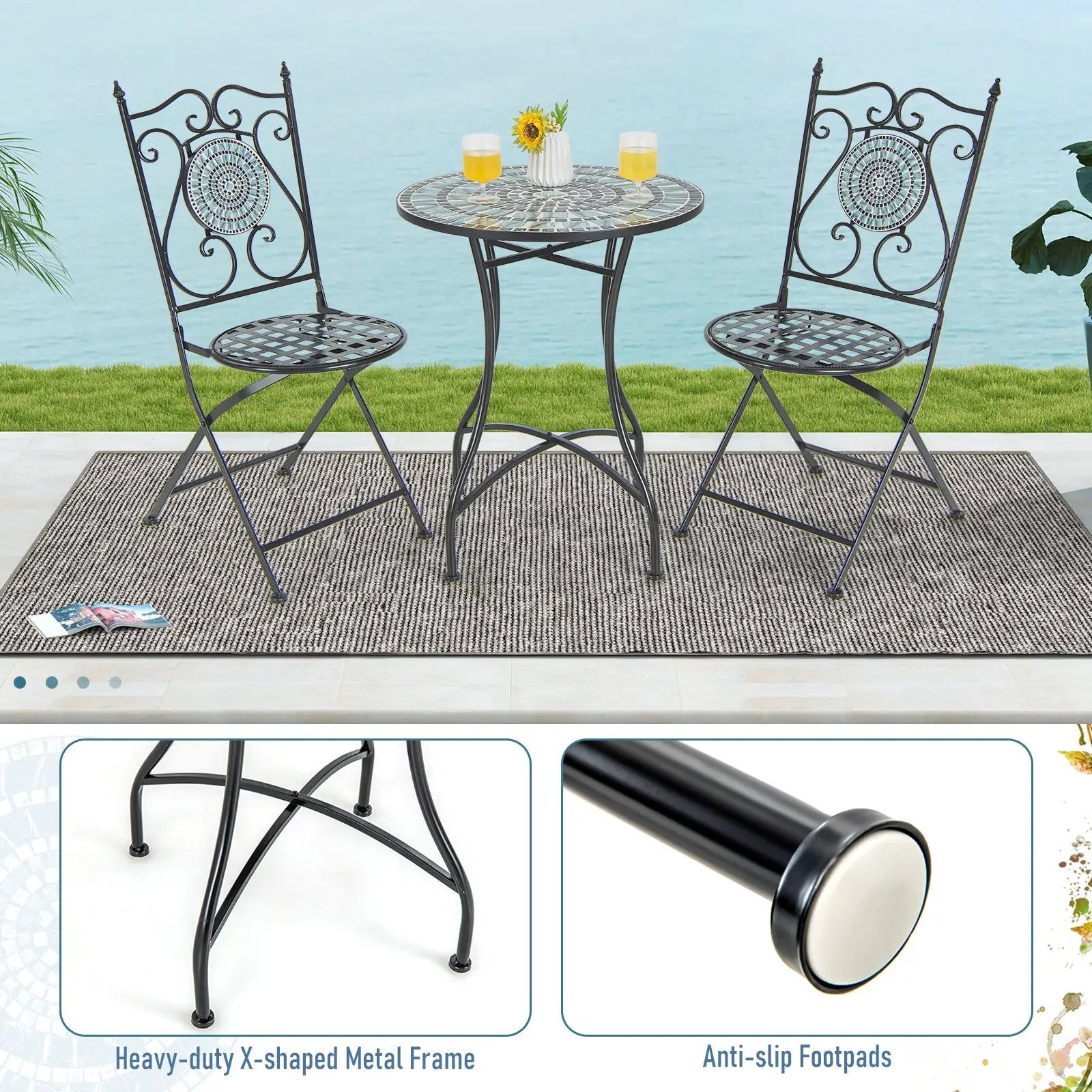 24 Inch Patio Bistro Table with Ceramic Tile Tabletop by DirectDeals