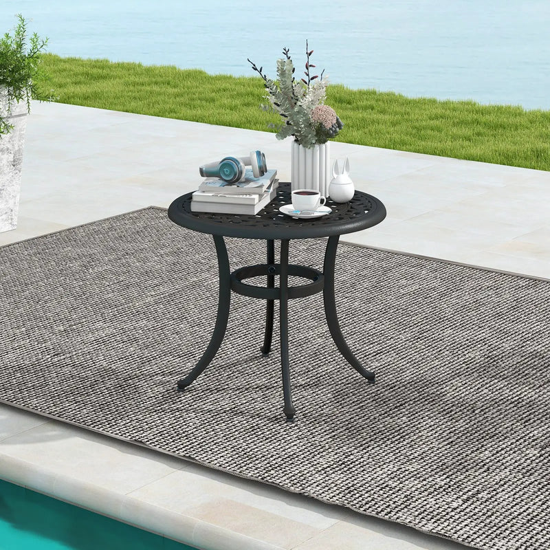 24 Inch Patio Side Table with Adjustable Footpads for Poolside Backyard Balcony-Rustic Brown by DirectDeals