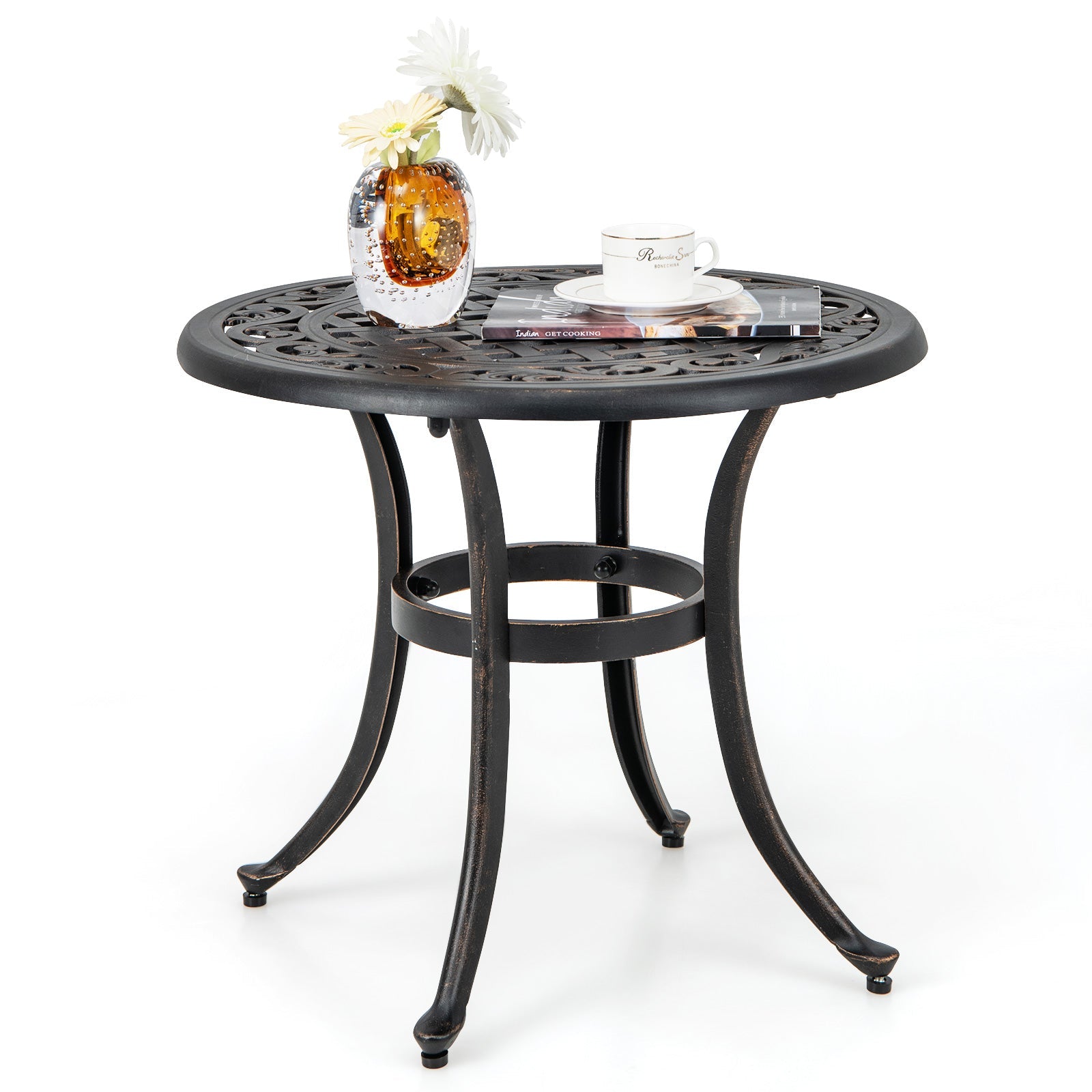 24 Inch Patio Side Table with Adjustable Footpads for Poolside Backyard Balcony-Rustic Brown by DirectDeals