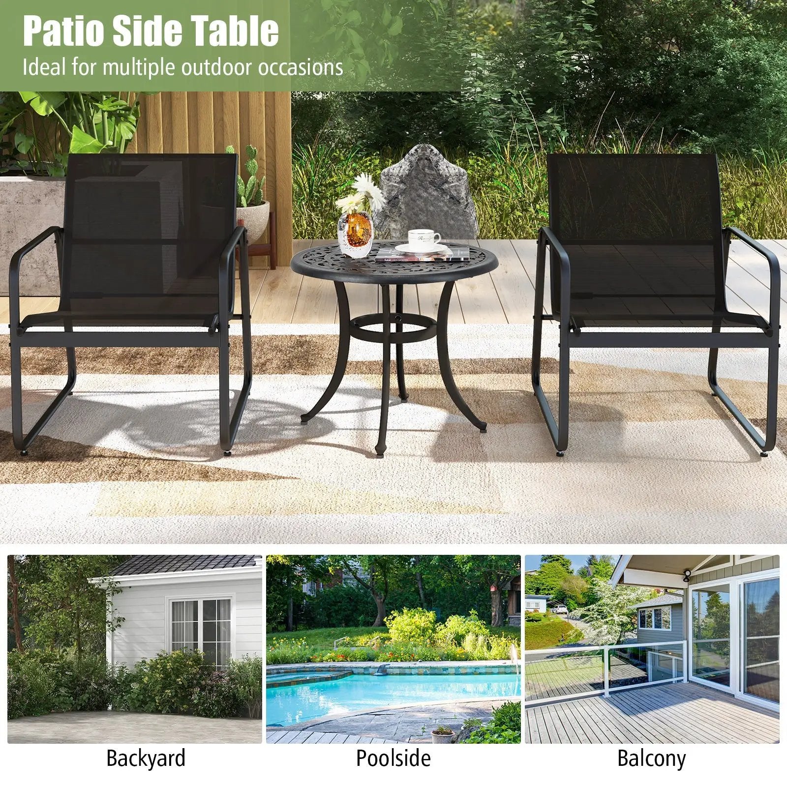 24 Inch Patio Side Table with Adjustable Footpads for Poolside Backyard Balcony-Rustic Brown by DirectDeals