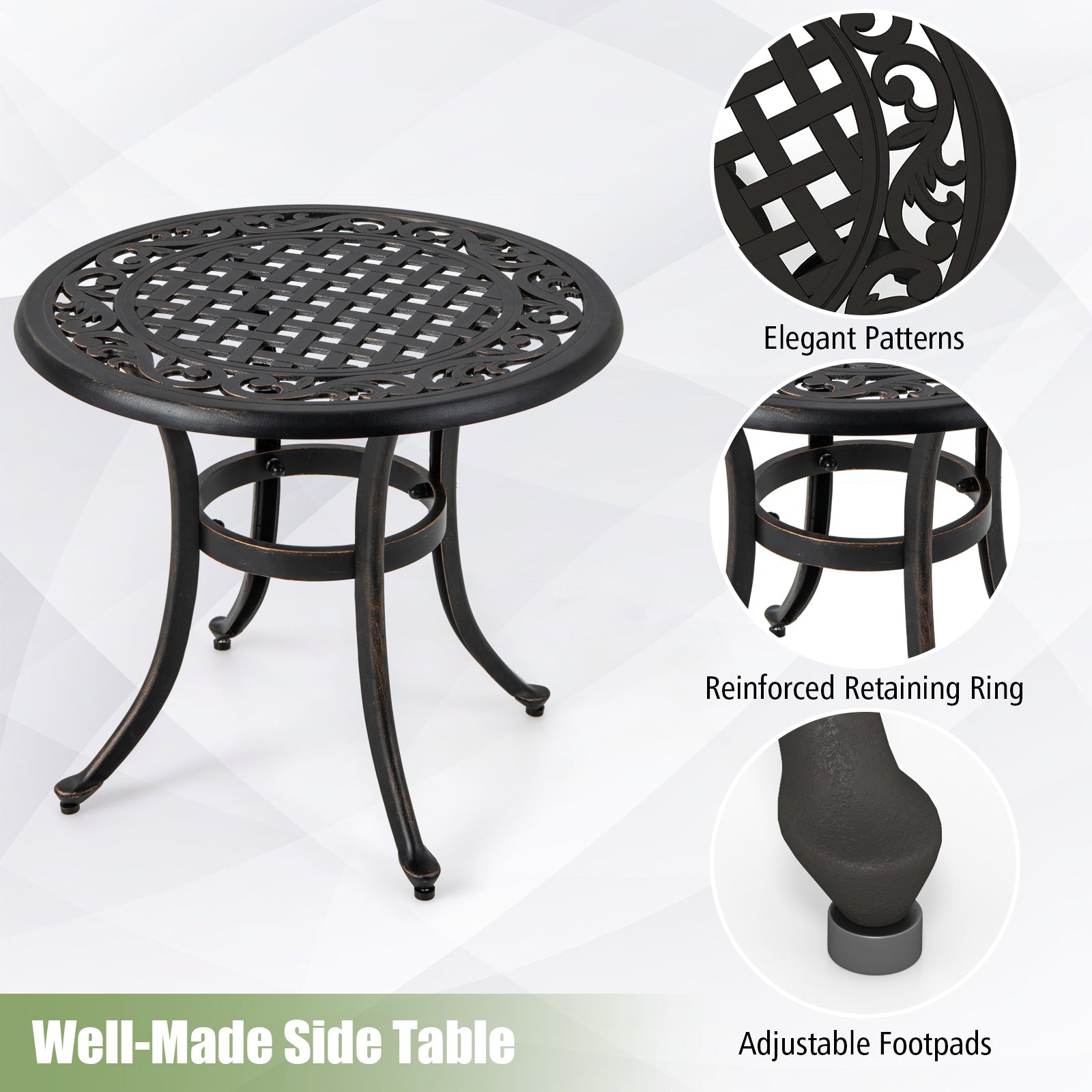 24 Inch Patio Side Table with Adjustable Footpads for Poolside Backyard Balcony-Rustic Brown by DirectDeals