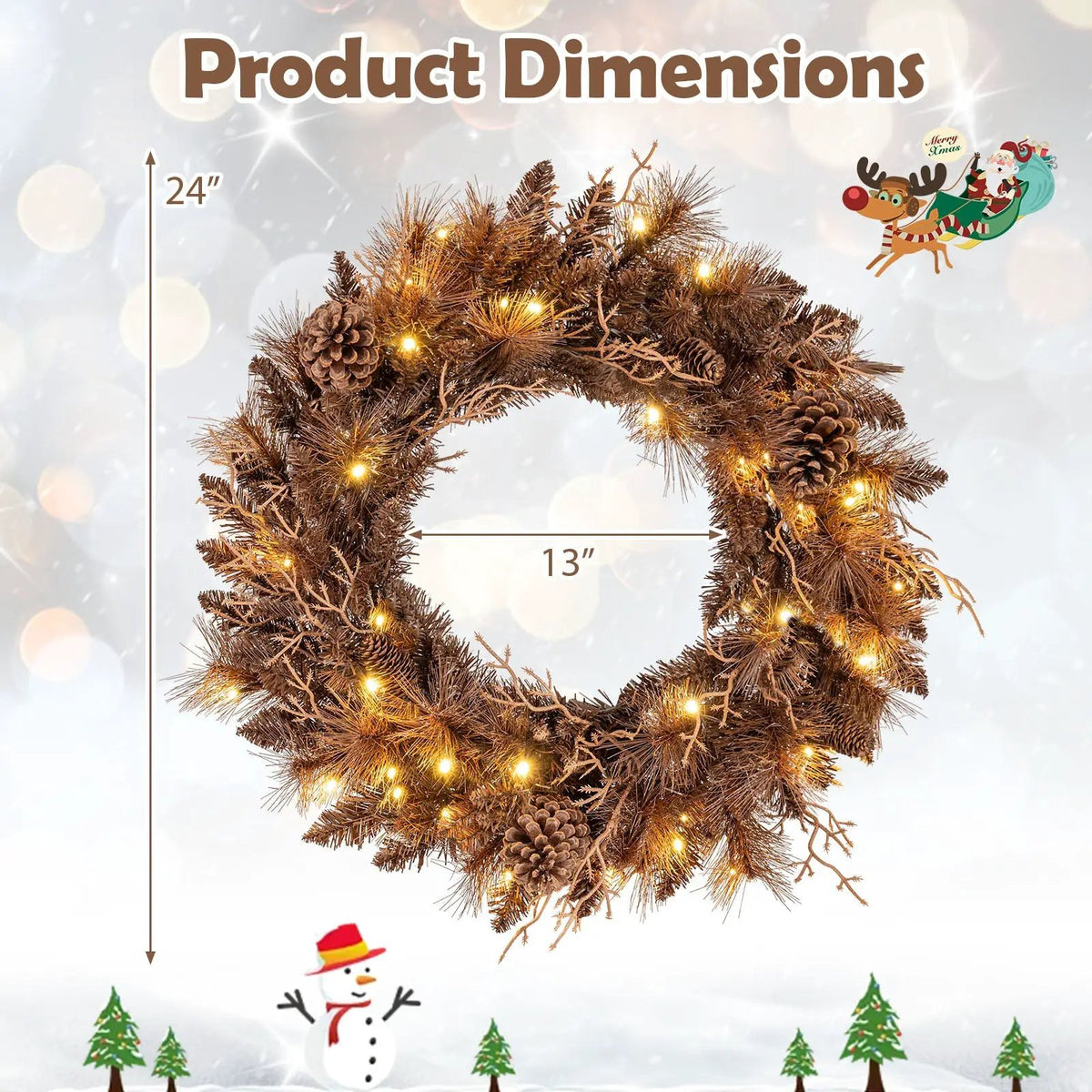 24 Inch Pre-lit Christmas Wreath with 105 Branch Tips and 35 Warm White LED Lights, photo 7 of 16