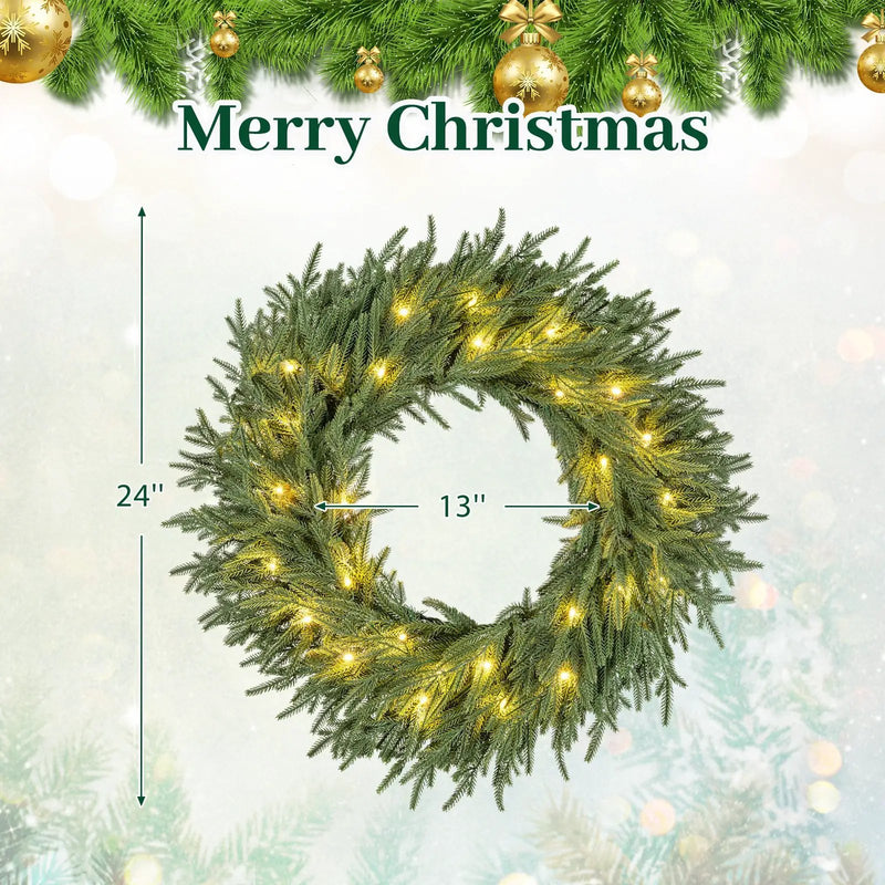 24 Inch Pre-lit Christmas Wreath with 108 Branch Tips and 35 Warm White LED Lights for Wall Window by DirectDeals
