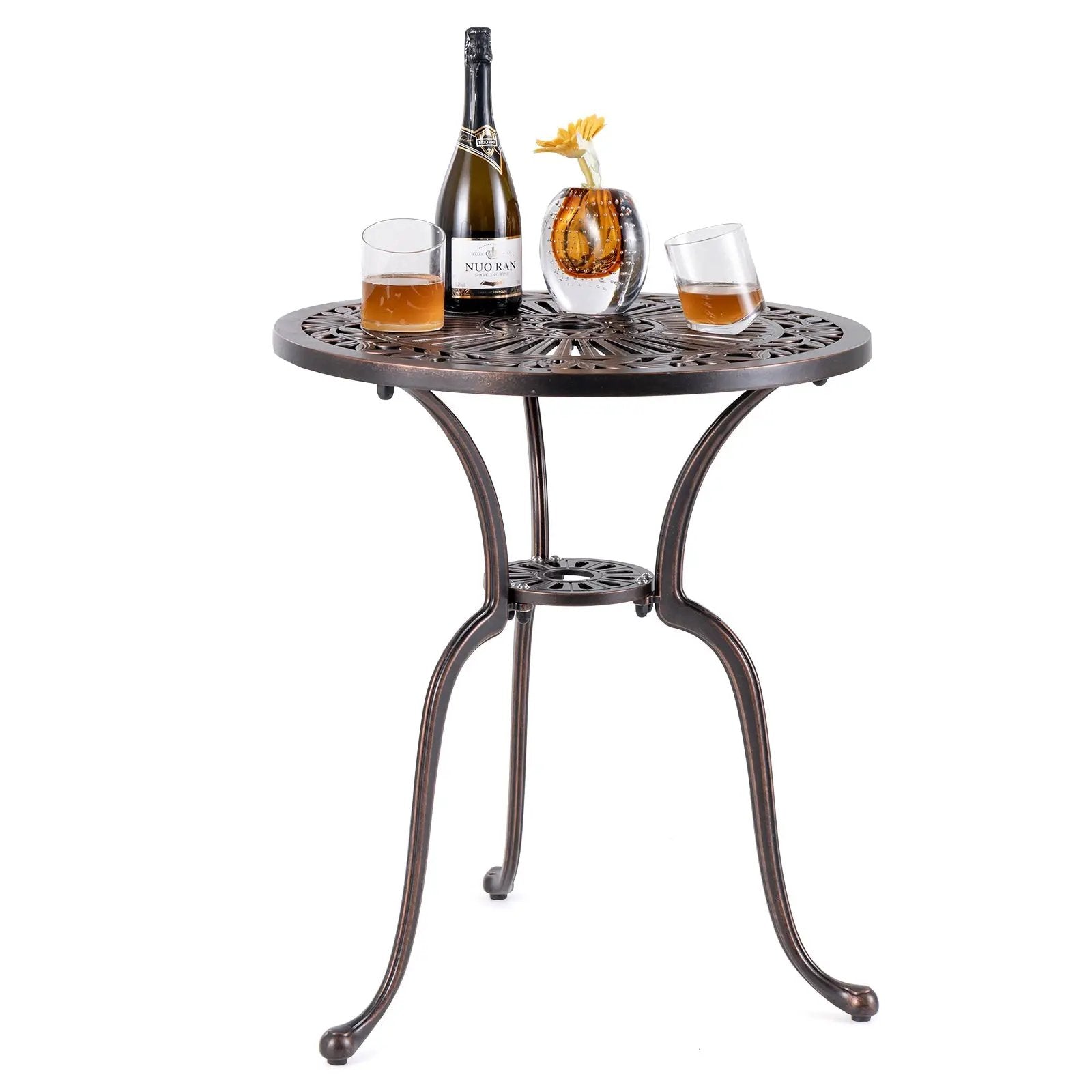 24 Inch Round Cast Aluminum Table Patio Dining Bistro Table with 2 Inch Umbrella Hole-Copper by DirectDeals