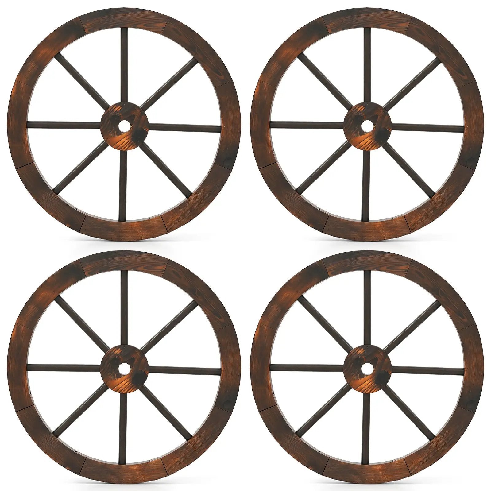 24 Inch Set of 4 Decorative Wooden Wagon Wheel Carbonized Solid Fir Wood by DirectDeals