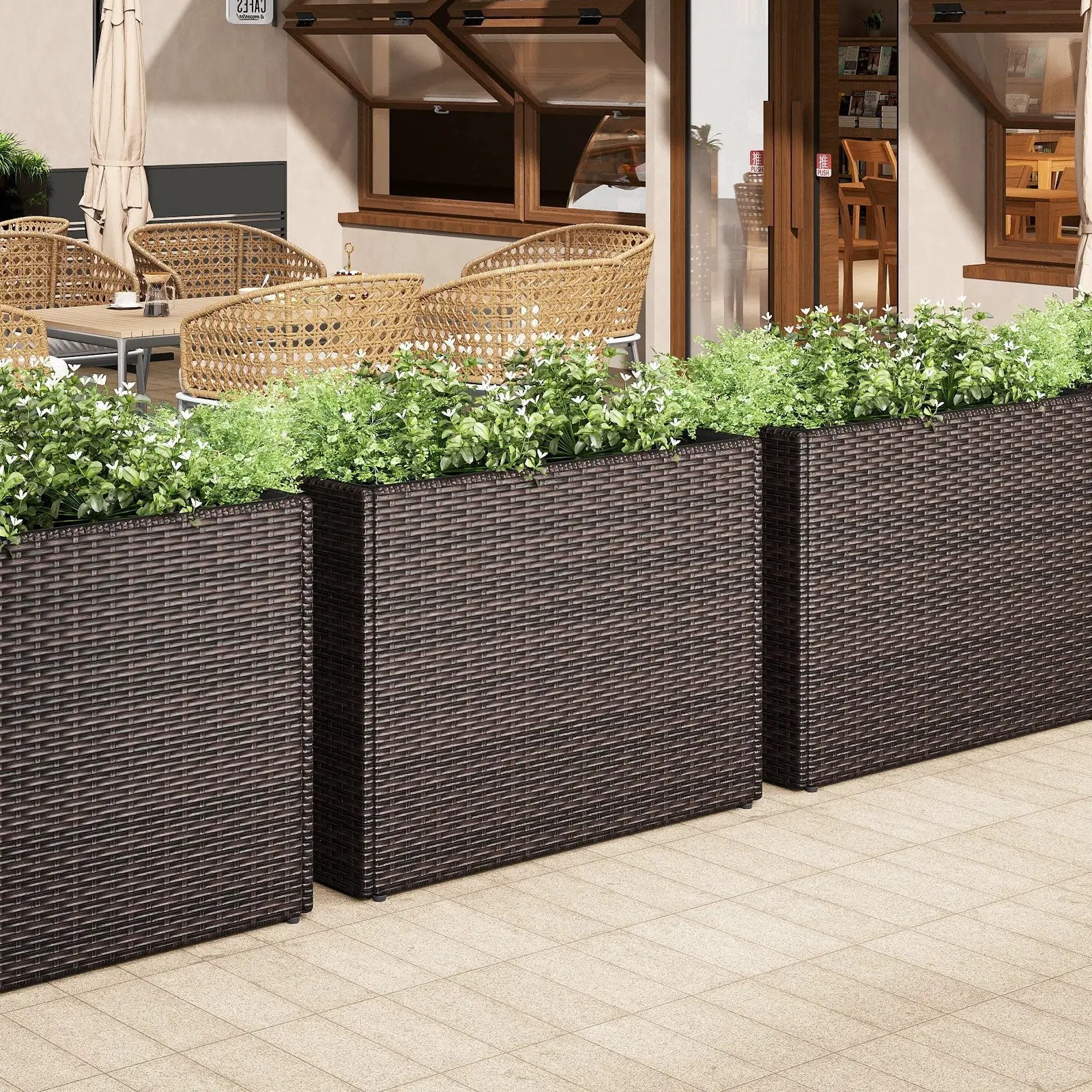 24 Inch Tall Raised Garden Bed All-Weather PE Rattan Wicker Flowerpot with Liner by DirectDeals