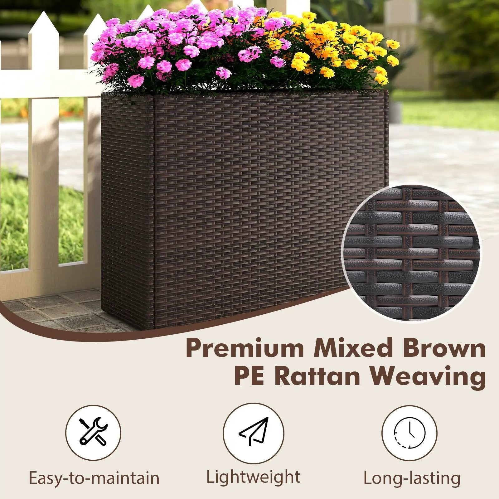 24 Inch Tall Raised Garden Bed All-Weather PE Rattan Wicker Flowerpot with Liner by DirectDeals