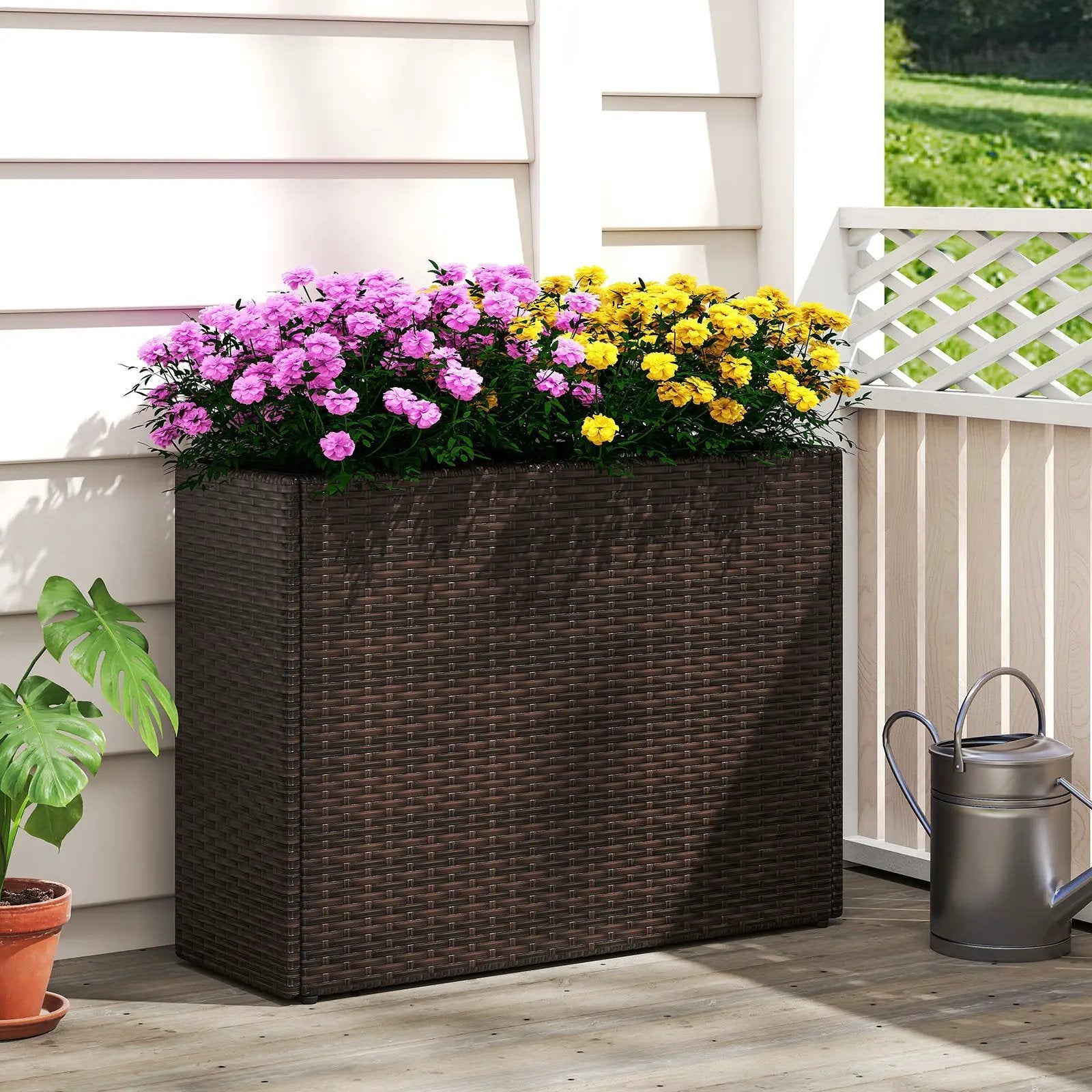 24 Inch Tall Raised Garden Bed All-Weather PE Rattan Wicker Flowerpot with Liner by DirectDeals