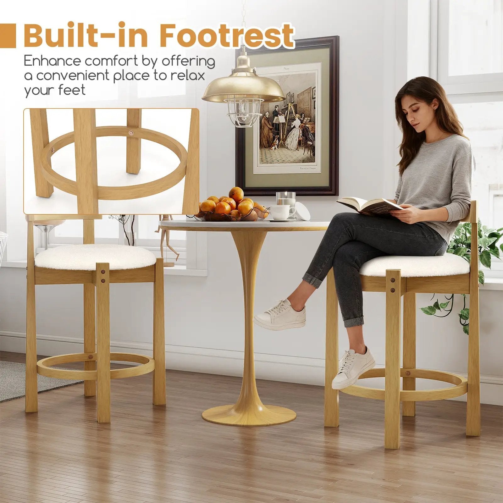 24 Inch Teddy Velvet Upholstered Counter Height Bar Stools with Backrests and Footrests by DirectDeals