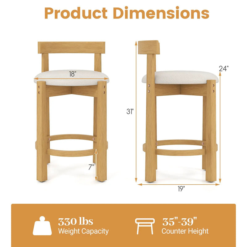 24 Inch Teddy Velvet Upholstered Counter Height Bar Stools with Backrests and Footrests by DirectDeals