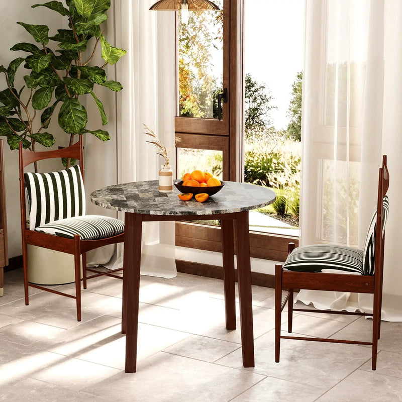 35 Inch Round Dining Table with Rubber Wood Legs and Marble-textured Veneer Tabletop by DirectDeals