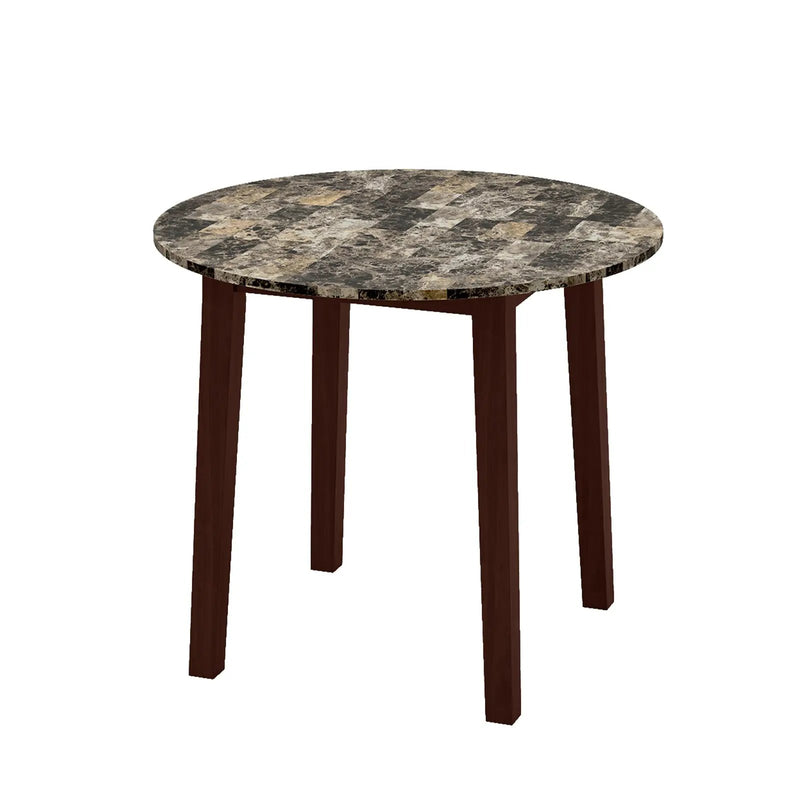35 Inch Round Dining Table with Rubber Wood Legs and Marble-textured Veneer Tabletop by DirectDeals