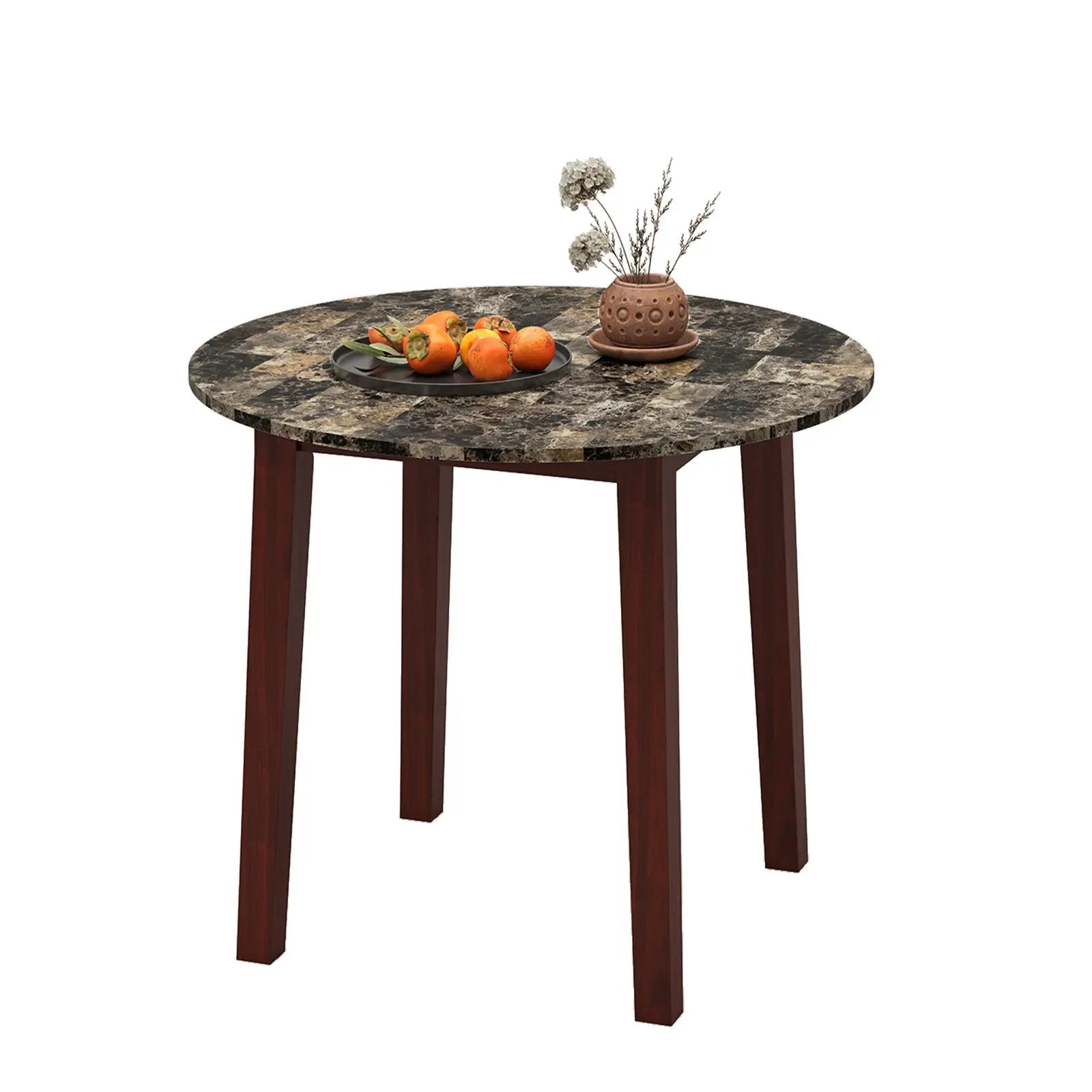 35 Inch Round Dining Table with Rubber Wood Legs and Marble-textured Veneer Tabletop by DirectDeals