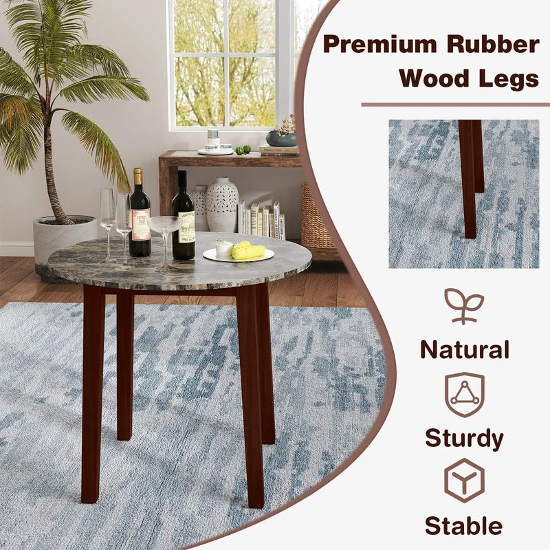35 Inch Round Dining Table with Rubber Wood Legs and Marble-textured Veneer Tabletop by DirectDeals