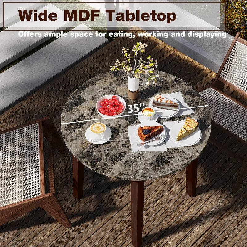 35 Inch Round Dining Table with Rubber Wood Legs and Marble-textured Veneer Tabletop by DirectDeals