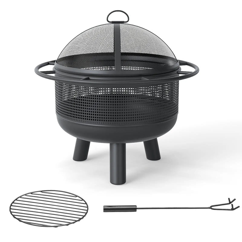24 Inch Wood Burning Fire Pit with Log Grate and Mesh Screen for Outside by DirectDeals