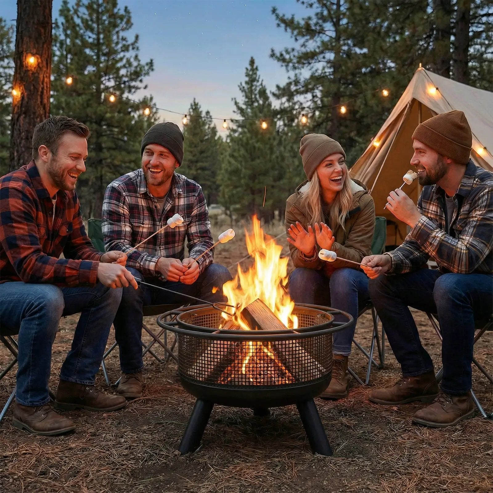 24 Inch Wood Burning Fire Pit with Log Grate and Mesh Screen for Outside by DirectDeals
