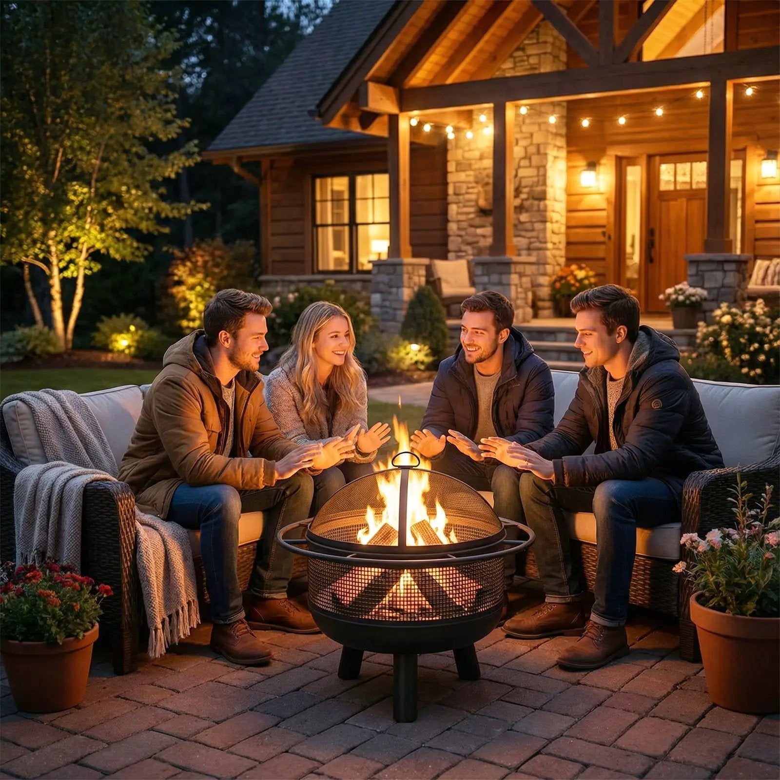 24 Inch Wood Burning Fire Pit with Log Grate and Mesh Screen for Outside by DirectDeals