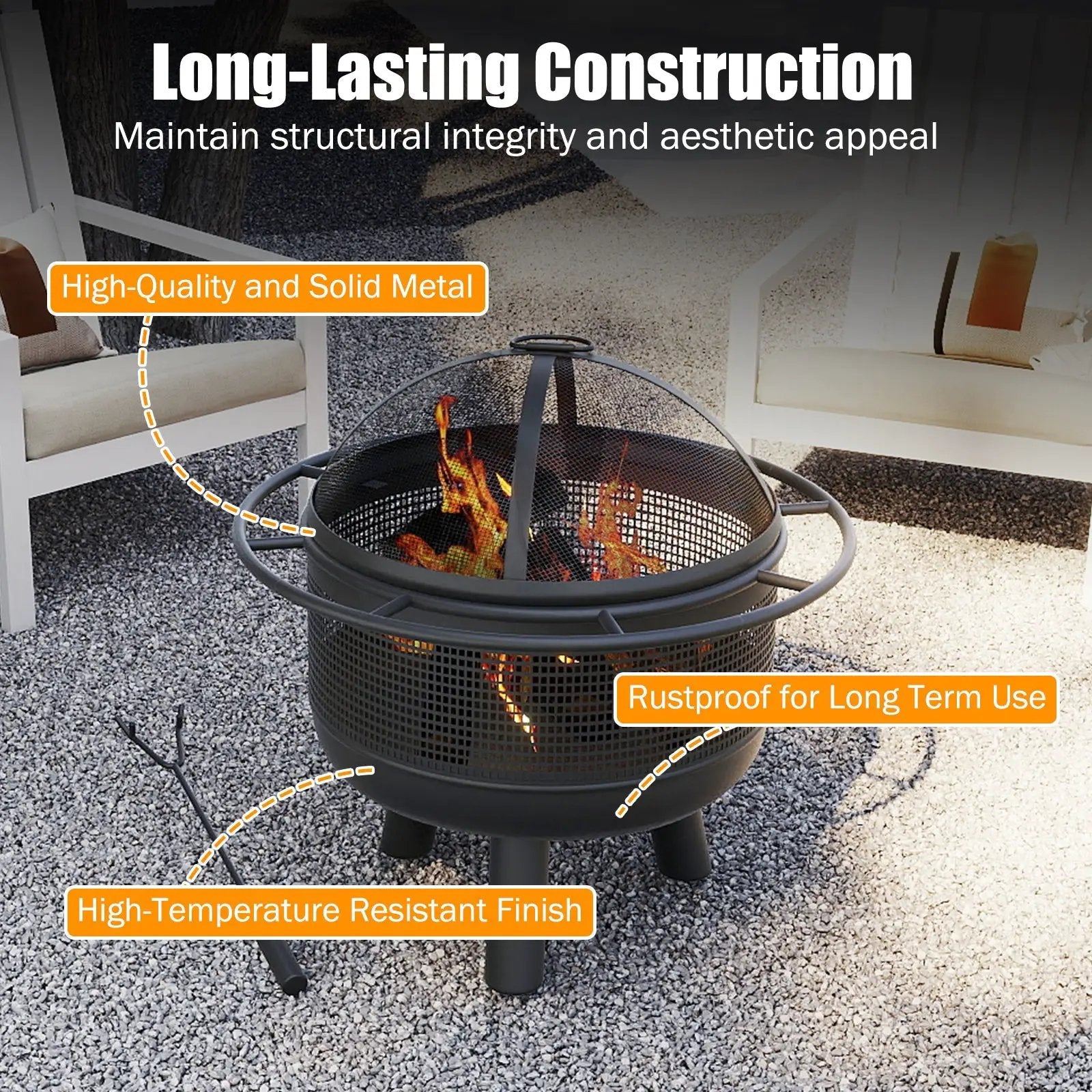 24 Inch Wood Burning Fire Pit with Log Grate and Mesh Screen for Outside by DirectDeals