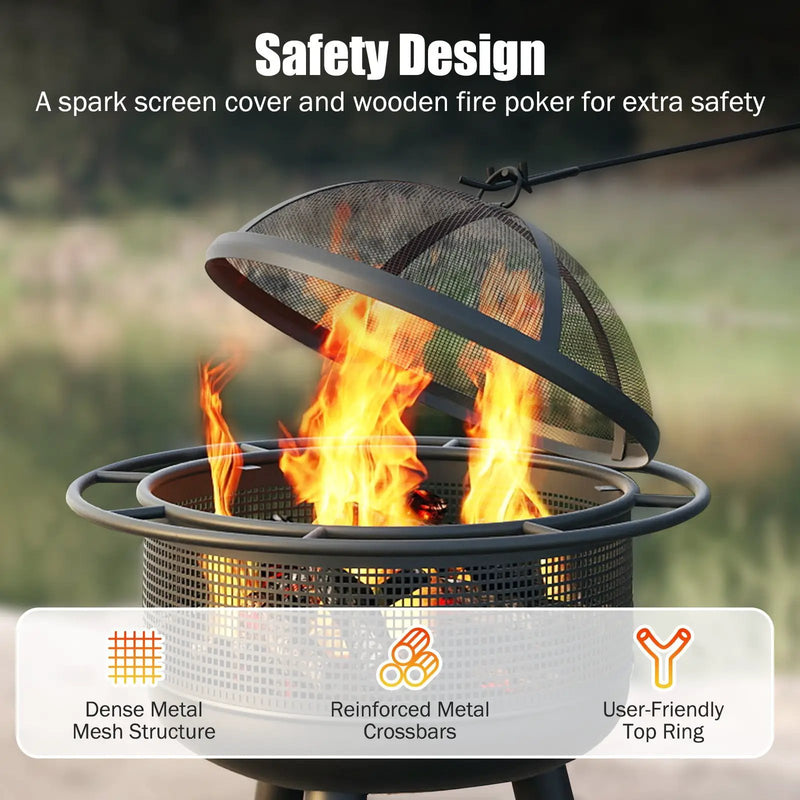 24 Inch Wood Burning Fire Pit with Log Grate and Mesh Screen for Outside by DirectDeals