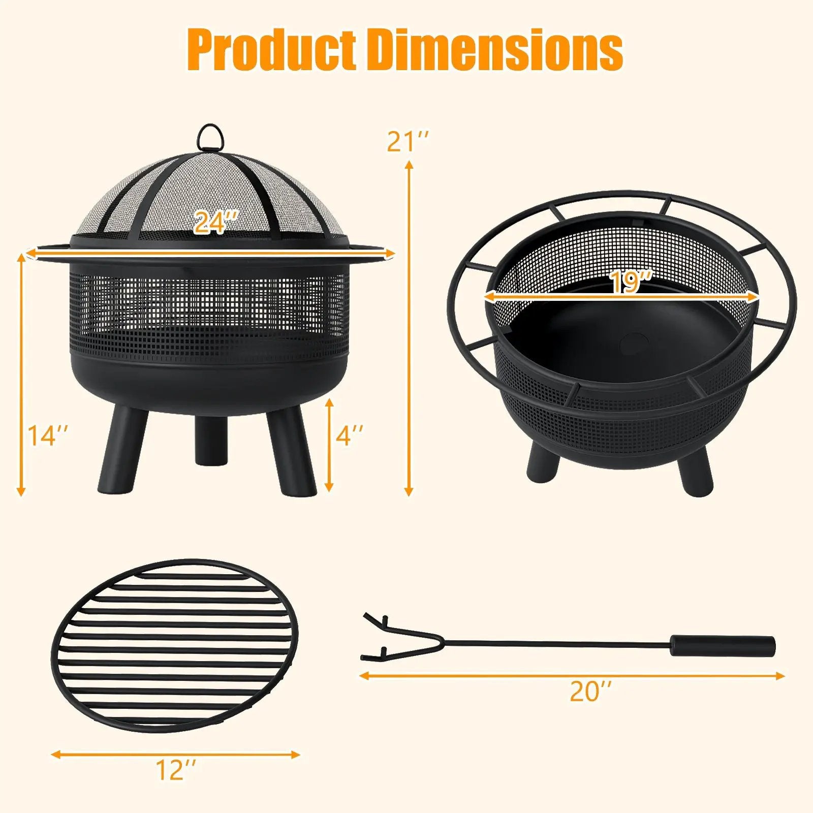 24 Inch Wood Burning Fire Pit with Log Grate and Mesh Screen for Outside by DirectDeals