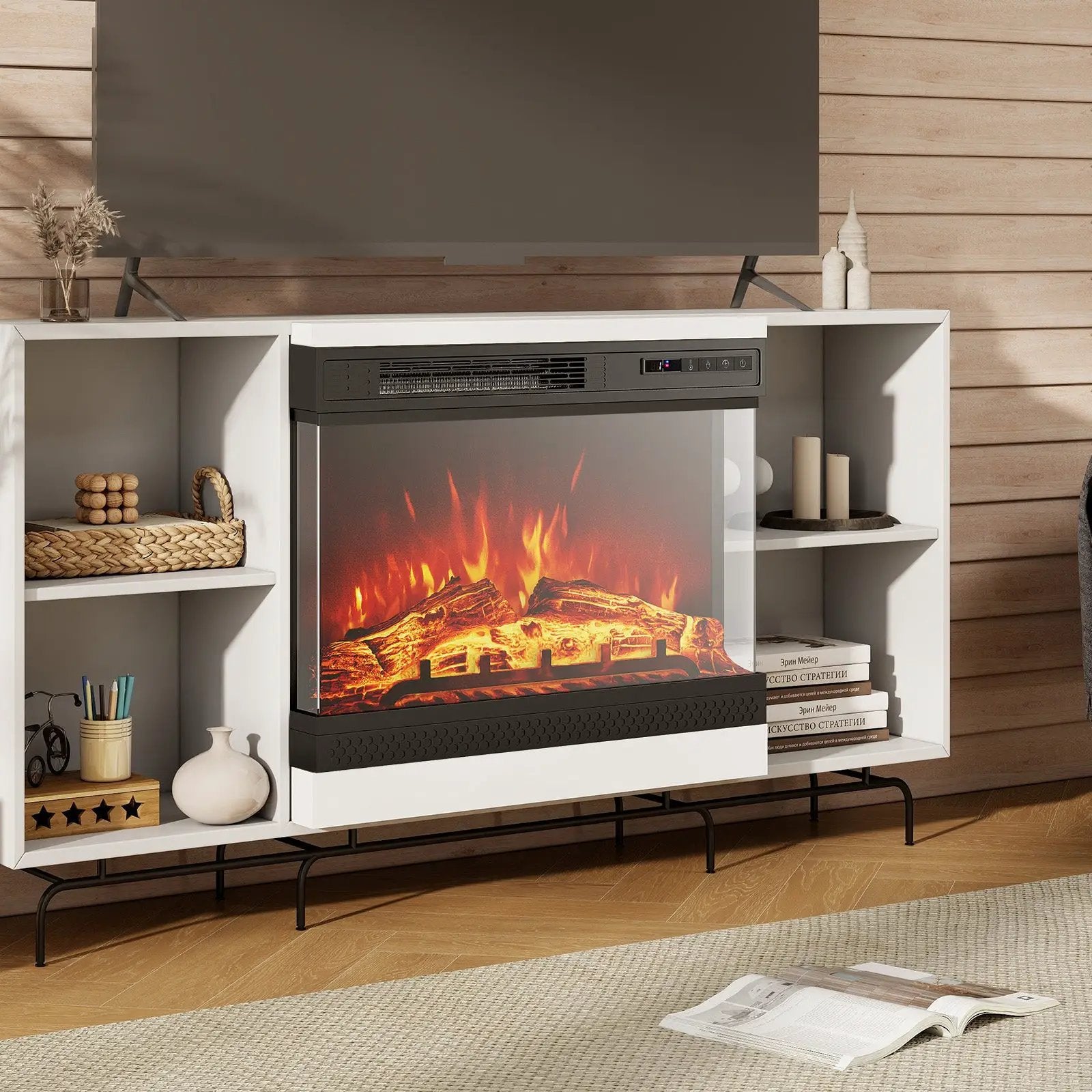 24 Inches 3-Sided Glass Electric Fireplace Heater with Remote Control by DirectDeals