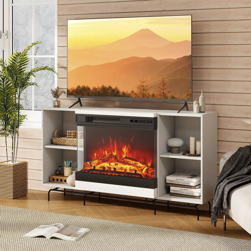 24 Inches 3-Sided Glass Electric Fireplace Heater with Remote Control by DirectDeals