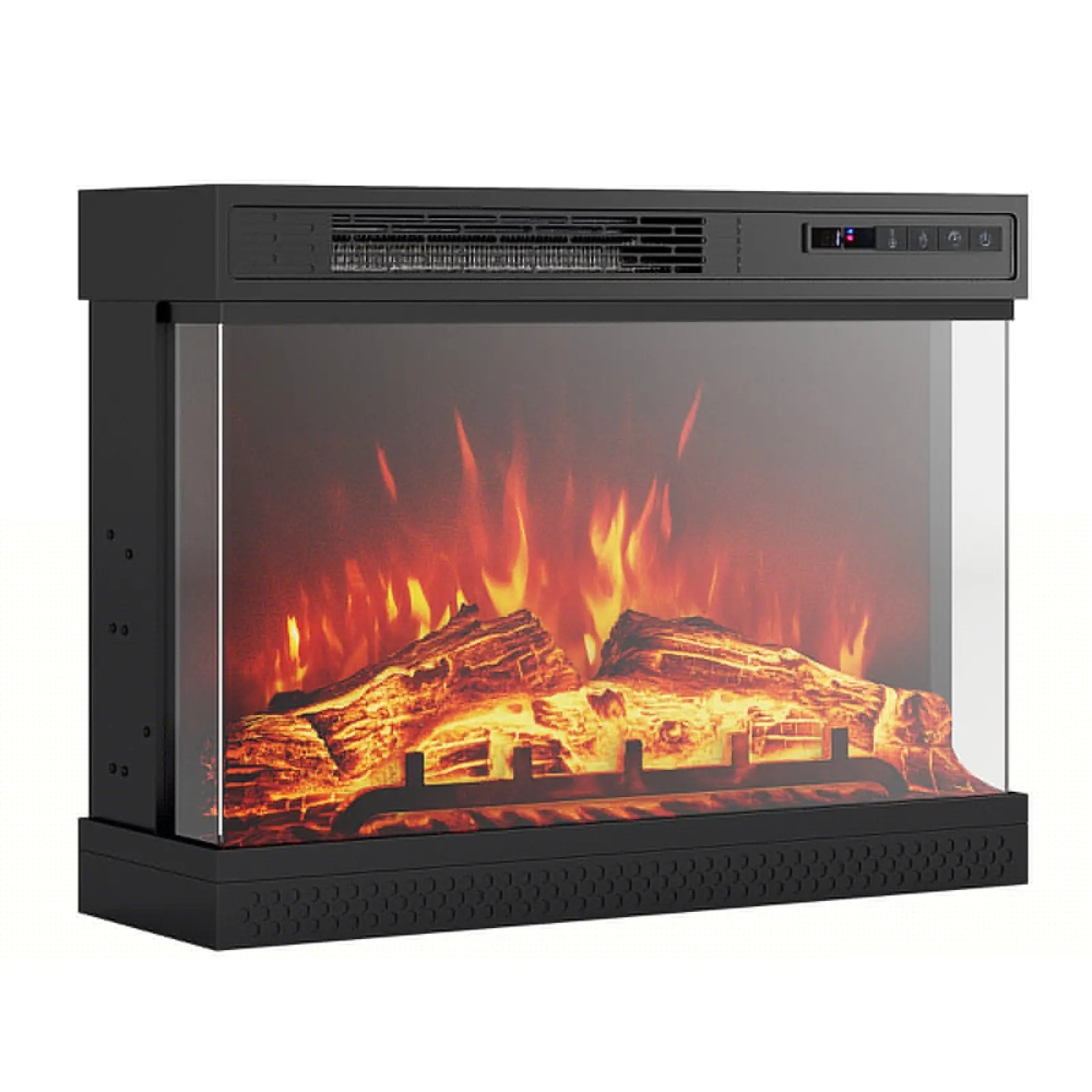 24 Inches 3-Sided Glass Electric Fireplace Heater with Remote Control by DirectDeals