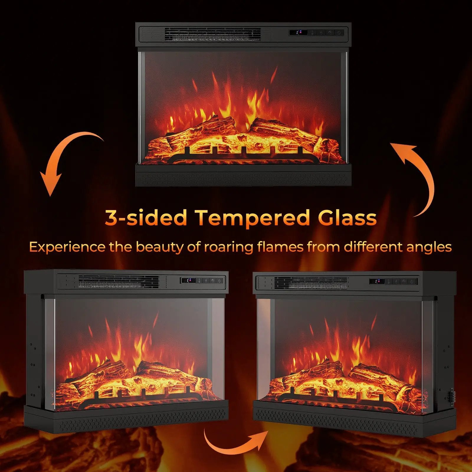 24 Inches 3-Sided Glass Electric Fireplace Heater with Remote Control by DirectDeals