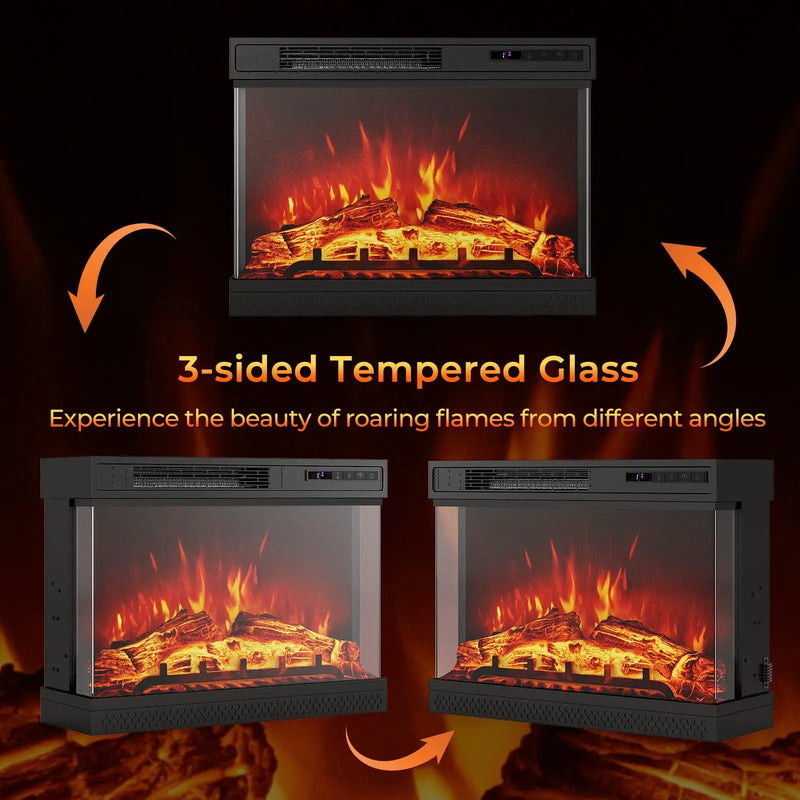 24 Inches 3-Sided Glass Electric Fireplace Heater with Remote Control by DirectDeals