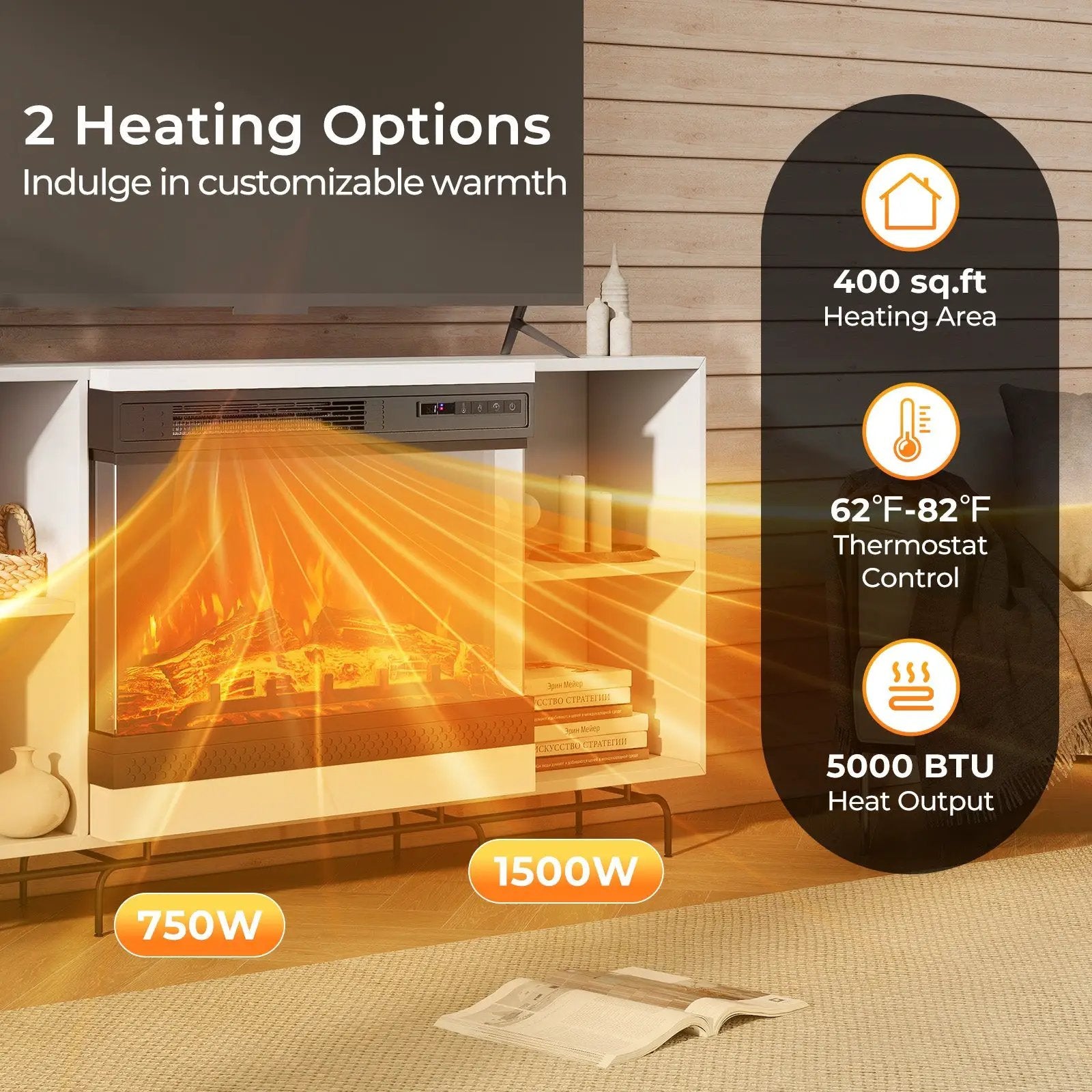 24 Inches 3-Sided Glass Electric Fireplace Heater with Remote Control by DirectDeals