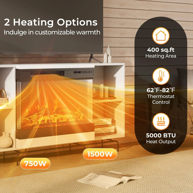24 Inches 3-Sided Glass Electric Fireplace Heater with Remote Control by DirectDeals