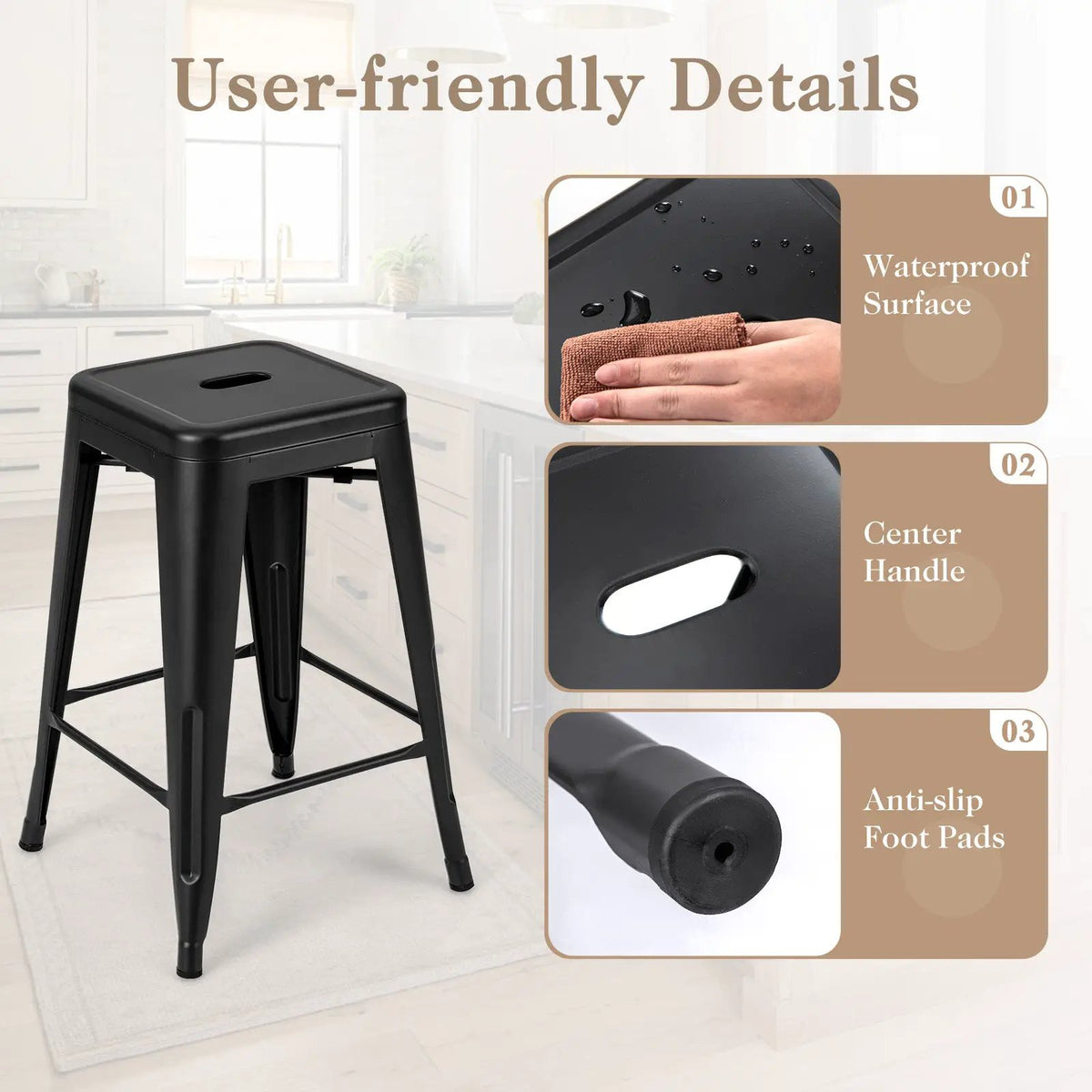 24 Inch Set of 4 Tolix Style Counter Height Barstool Stackable Chair, photo 5 of 9