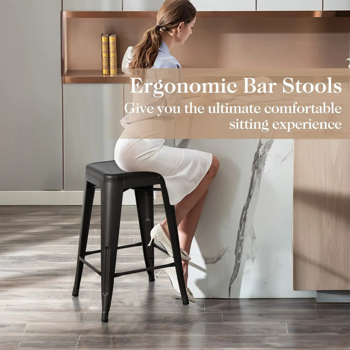 24 Inch Set of 4 Tolix Style Counter Height Barstool Stackable Chair, photo 6 of 9